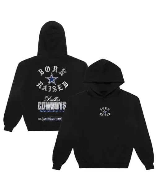 Born x Raised Black Dallas Cowboys Chrome Rocker Hoodie front & back