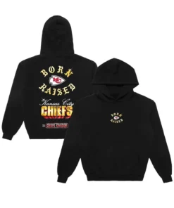 Born x Raised Black Kansas City Chiefs Chrome Rocker Hoodie front & back