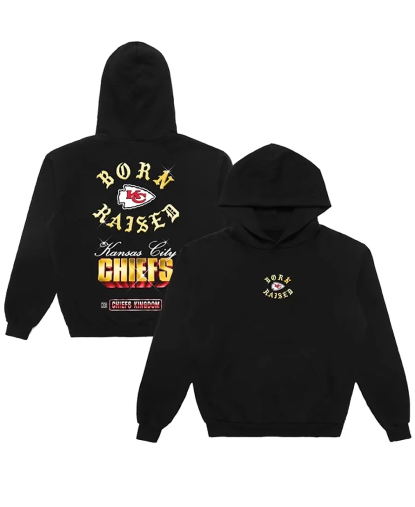 Born x Raised Black Kansas City Chiefs Chrome Rocker Hoodie front & back