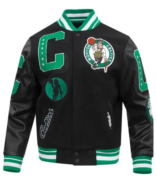 Boston Celtics Mashup Black Varsity Jacket front