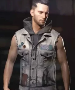 Cyber Punk 2077 Grey Leather Vest front