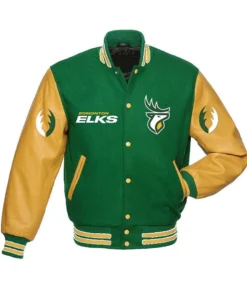 Edmonton Eskimos Green and Tan Brown Varsity Jacket front