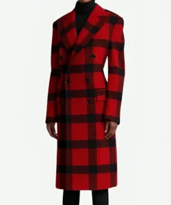 Emily In Paris S04 Lily Collins Red And Black Plaid Coat front