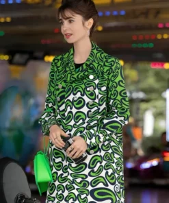 Emily in Paris S03 Emily Cooper Green Printed Coat front