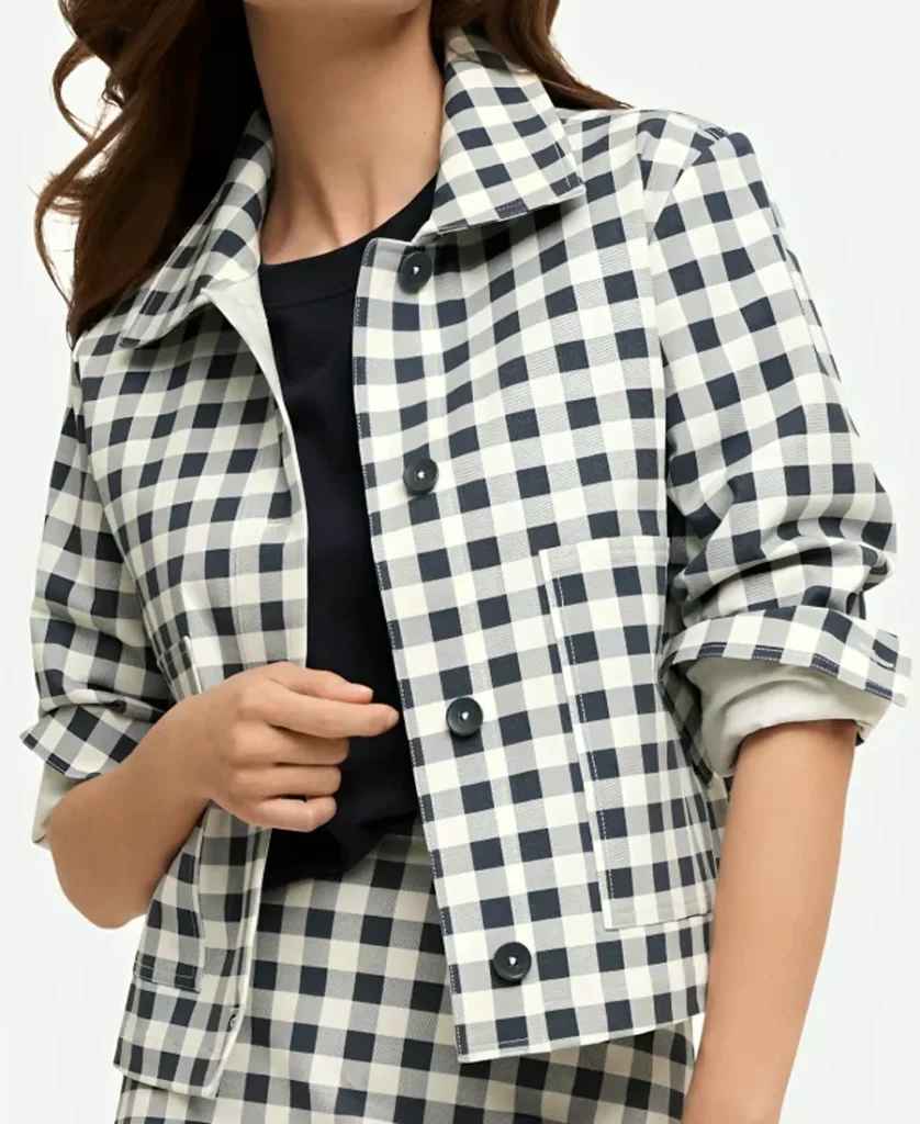 Emily in Paris S4 Lily Collins Plaid Cropped Jacket front