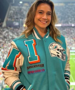 Fernanda Gentil Miami Dolphins Mashup Logo Varsity Jacket front