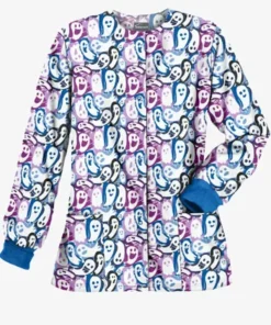 Ghost Faces Halloween Scrub Jacket front