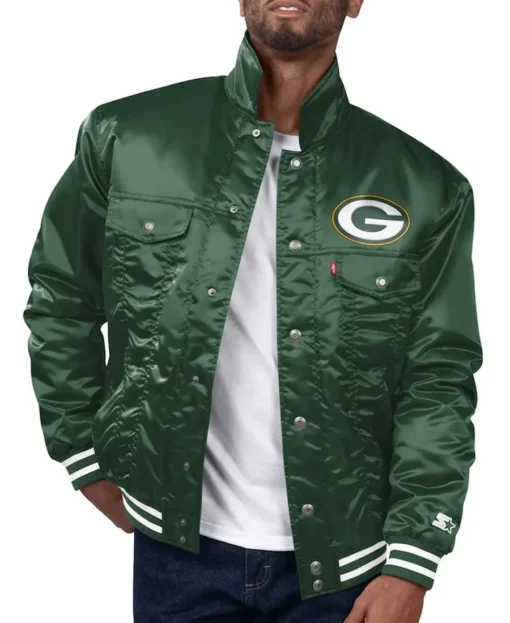 Green Bay Packers Silver Tab Trucker Jacket front