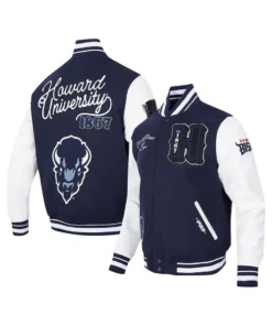 Howard Bison Navy and White Varsity Full-Zip Jacket front & back