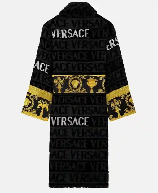 Kaia Wiza Flash Versace Word Black Bath Robe back