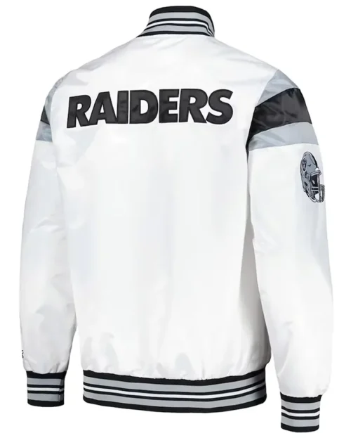 Las Vegas Raiders Midweight White Satin Jacket back