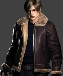 Leon Kennedy Resident Evil 4 Shearling Jacket front