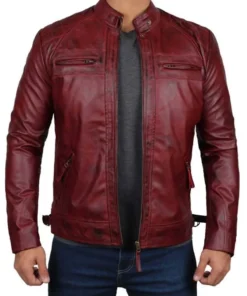 Men's Cherry Red Leather Jacket front