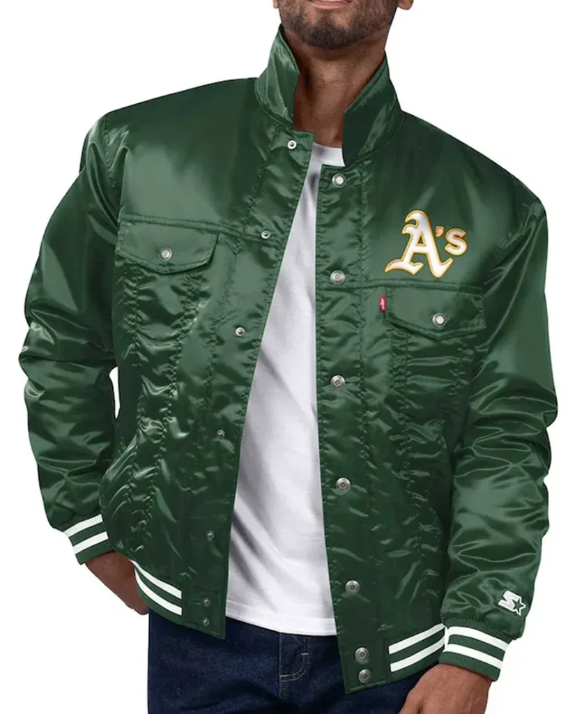 Oakland Athletics Green Silver Tab Trucker Jacket front
