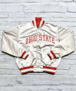 Ohio State Buckeyes 90’s Silver Satin Jacket front