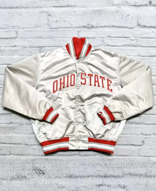 Ohio State Buckeyes 90’s Silver Satin Jacket front