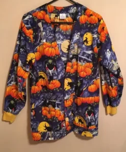 Pumpwitch Halloween Scrub Jacket front