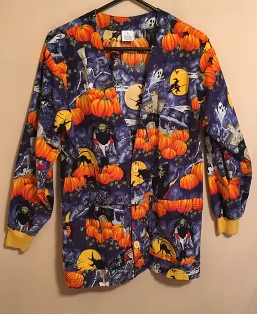 Pumpwitch Halloween Scrub Jacket front