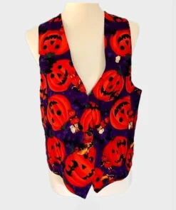 Smiling Red Pumpkins Purple Halloween Vest front