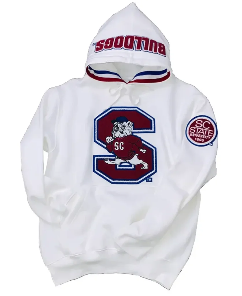 South Carolina State University Letterman White Hoodie front