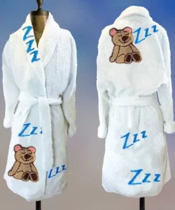 Teddy Bear Zzzs Chenille Bathrobe front & back