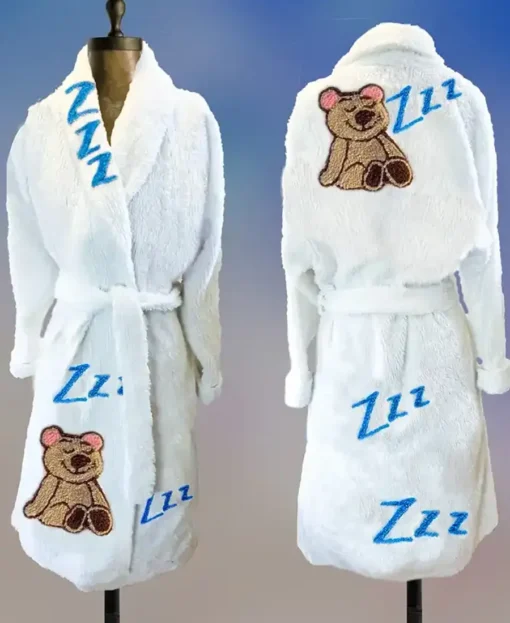 Teddy Bear Zzzs Chenille Bathrobe front & back