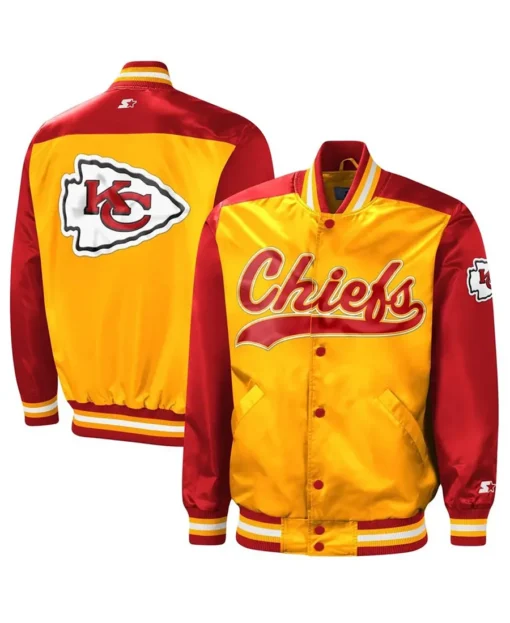 Tradition Kansas City Chiefs Varsity Satin Jacket front & back