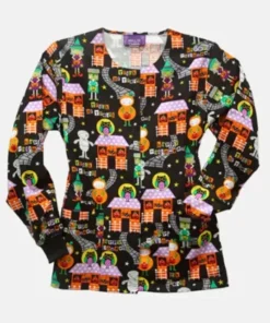 Trick or Treat Halloween Scrub Jacket front