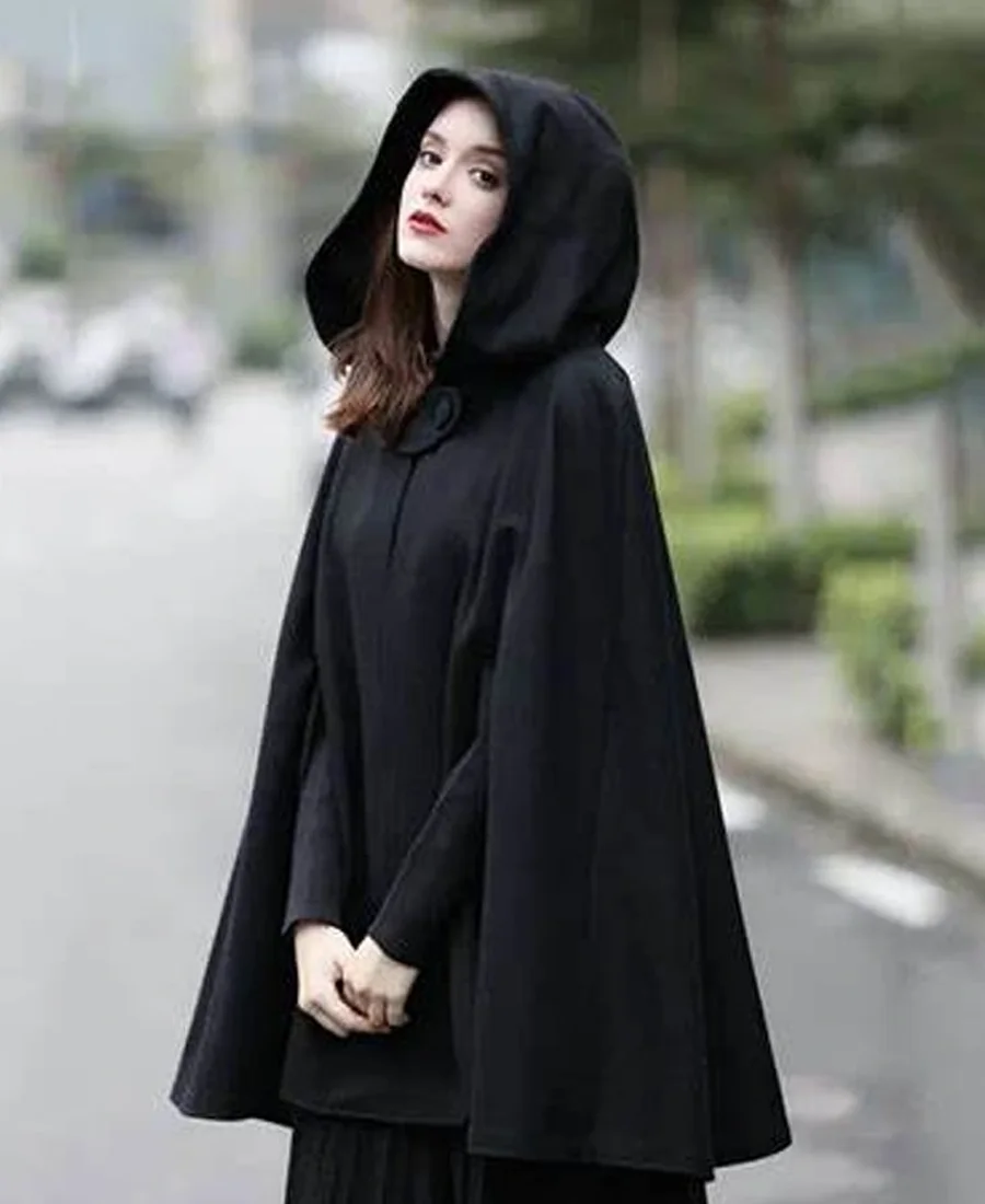 Womens Halloween Cloak Cape Coat front