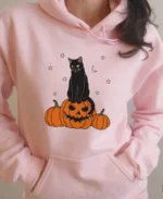 Halloween Black Cat Hoodie light pink