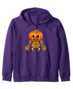 Pumpkin Skeleton Halloween Zip Hoodie Purple front