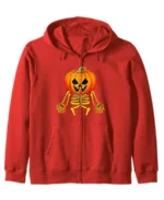 Pumpkin Skeleton Halloween Zip Hoodie red front