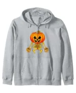 Pumpkin Skeleton Halloween Zip Hoodie white front