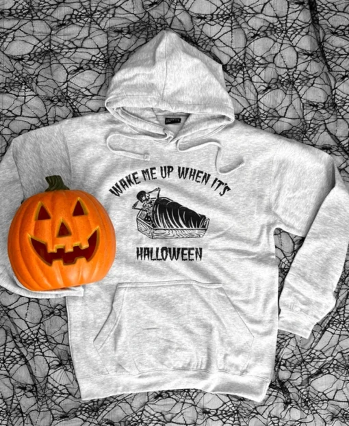 Wake Me Up When It's Halloween Hoodie Grey front