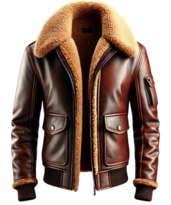 Brown Shearling Fur Leather Bomber Jacket