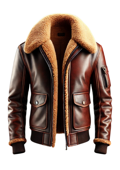 Brown Shearling Fur Leather Bomber Jacket