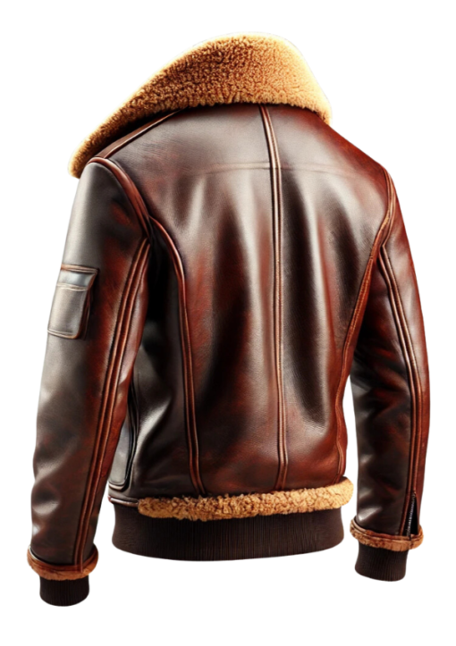 Brown Shearling Fur Leather Bomber Jacket For Sale