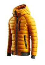 Mens Quilted Yellow Hooded Puffer Jacket