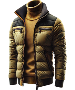 Olive Green Quilted Puffer Jacket