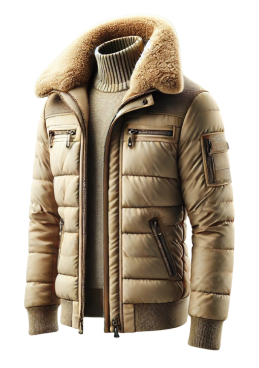 Quilted Beige Shearling Fur Bomber Puffer Jacket For Men and Women