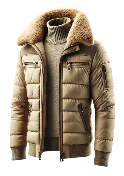 Quilted Beige Shearling Fur Puffer Jacket