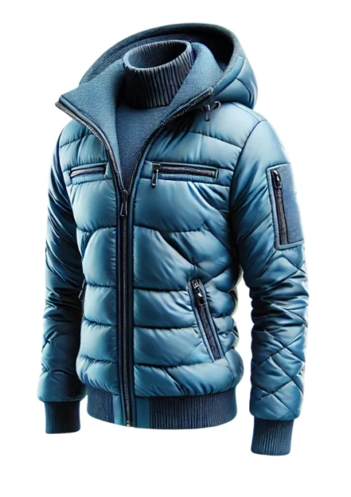 Quilted Teal Blue Hooded Puffer Jacket For Men and Women