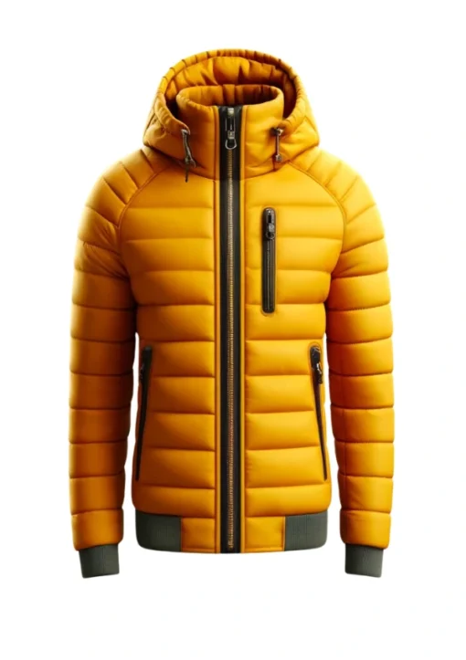 Quilted Yellow Hooded Puffer Jacket For Men and Women