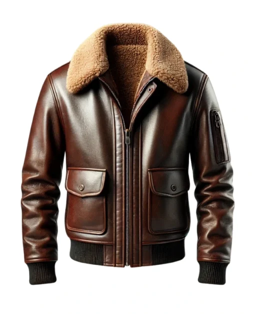 Stylish Brown Leather Bomber Jacket for Men