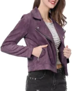 Allegra K Zip Up Faux Suede Purple Jacket