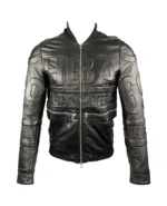 HOOD BY AIR Embossed Black Leather Hockey Bomber Jacket