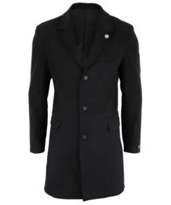 Men’s Classic Wool Long Overcoat-Black