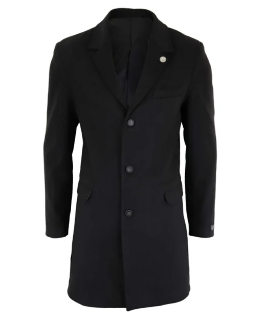 Men’s Classic Wool Long Overcoat-Black