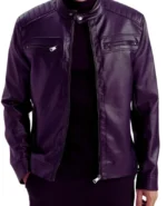 Men's Purple Quilted Biker Leather Jacket