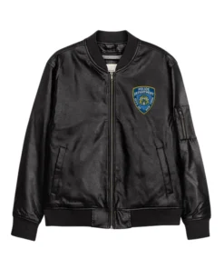 NYPD Leather Bomber Jacket With Logo